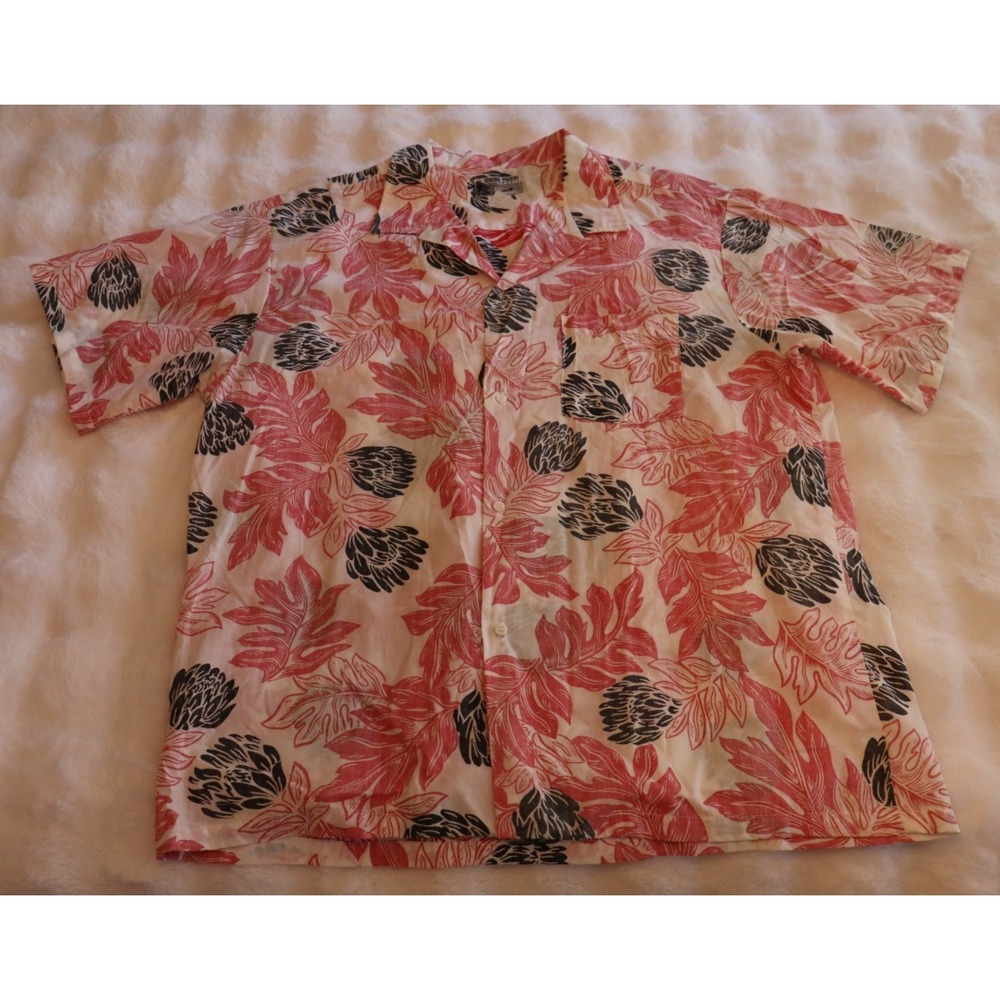 Vintage Kona Coast Hawaii Button Up Shirt Size XL Floral Made in USA Red White
